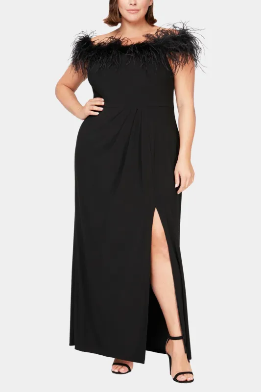 Long Off The Shoulder Front Slit Gown sold by Lord & Taylor