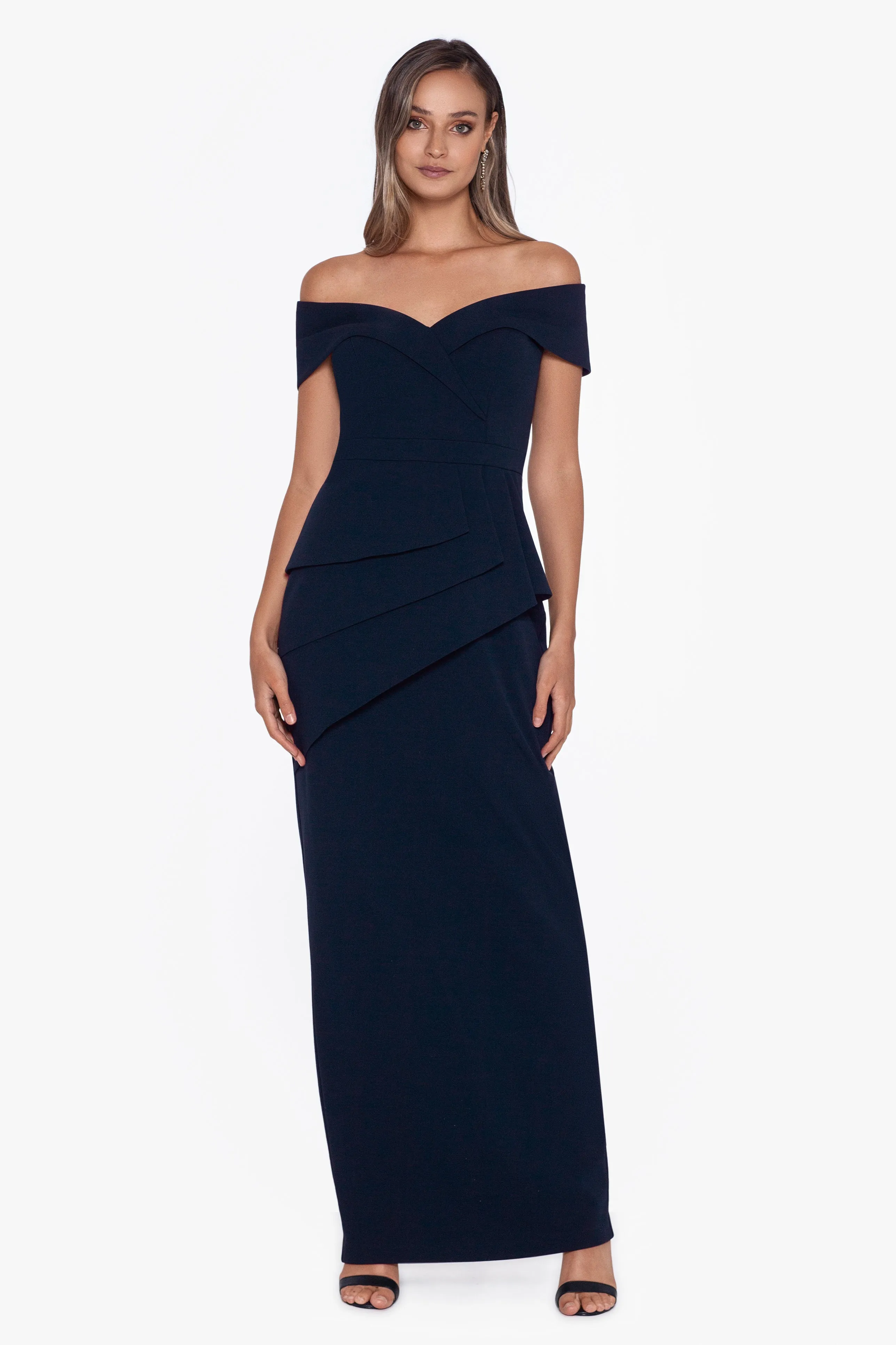 Long Scuba Crepe Off the Shoulder Peplum Dress sold by Lord & Taylor product image thumbnail 3