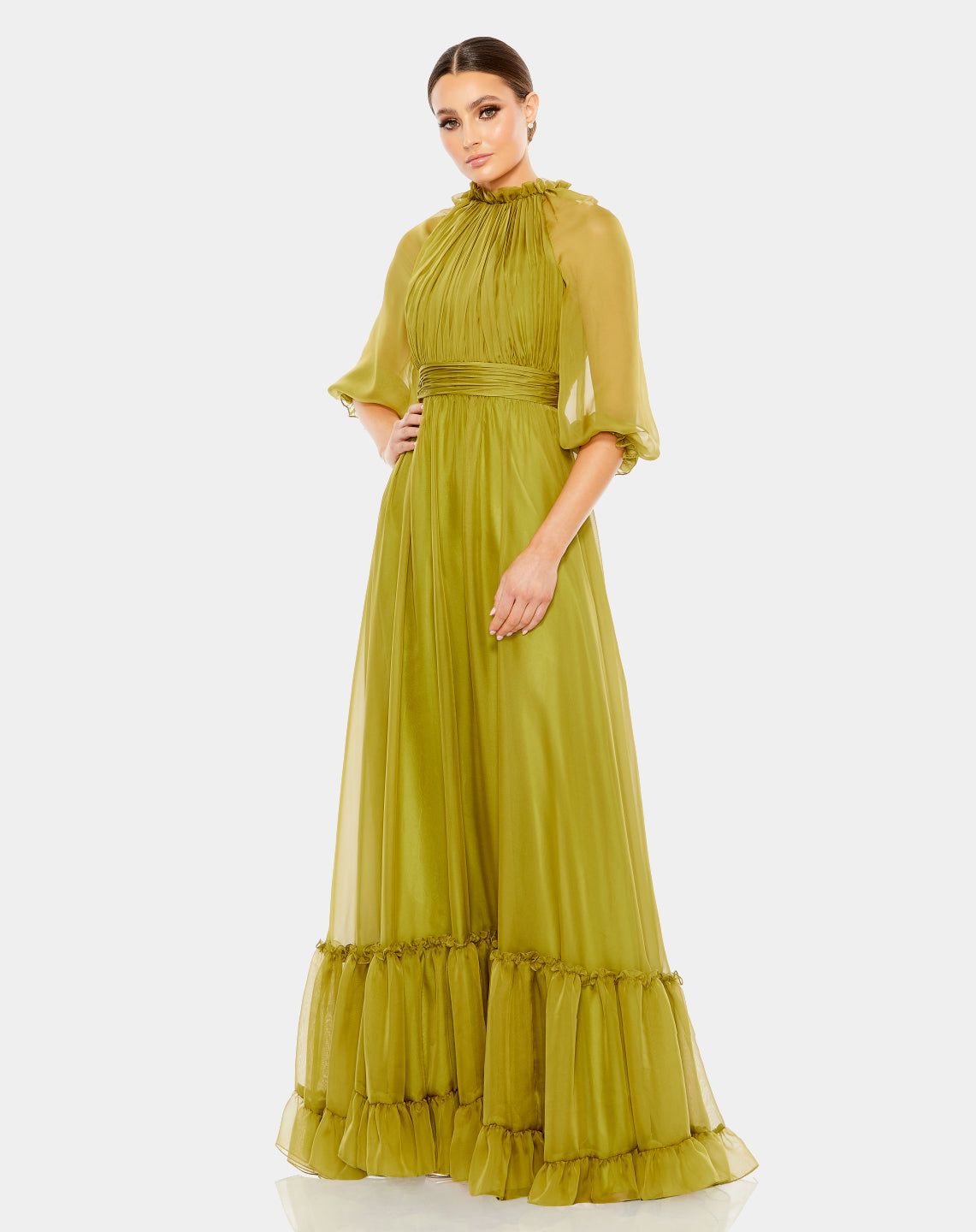 Chiffon Ruched Illusion Ruffled Gown sold by Lord & Taylor product image thumbnail 3