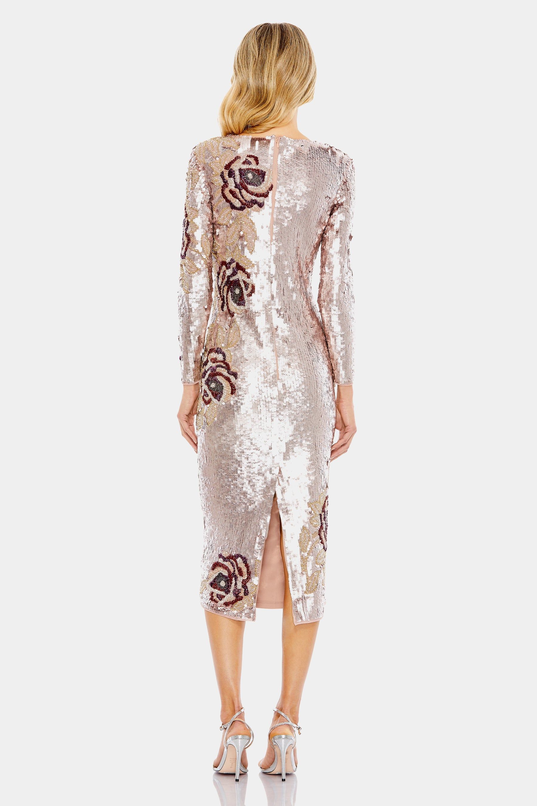Sequin Asymmetrical Floral Long Sleeve Midi Dress sold by Lord & Taylor product image thumbnail 4