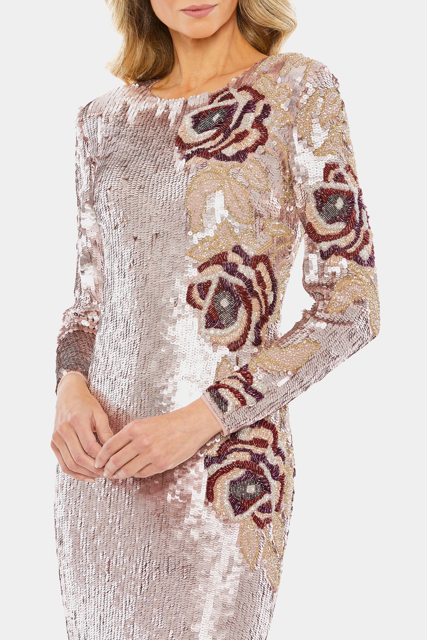 Sequin Asymmetrical Floral Long Sleeve Midi Dress sold by Lord & Taylor product image thumbnail 2