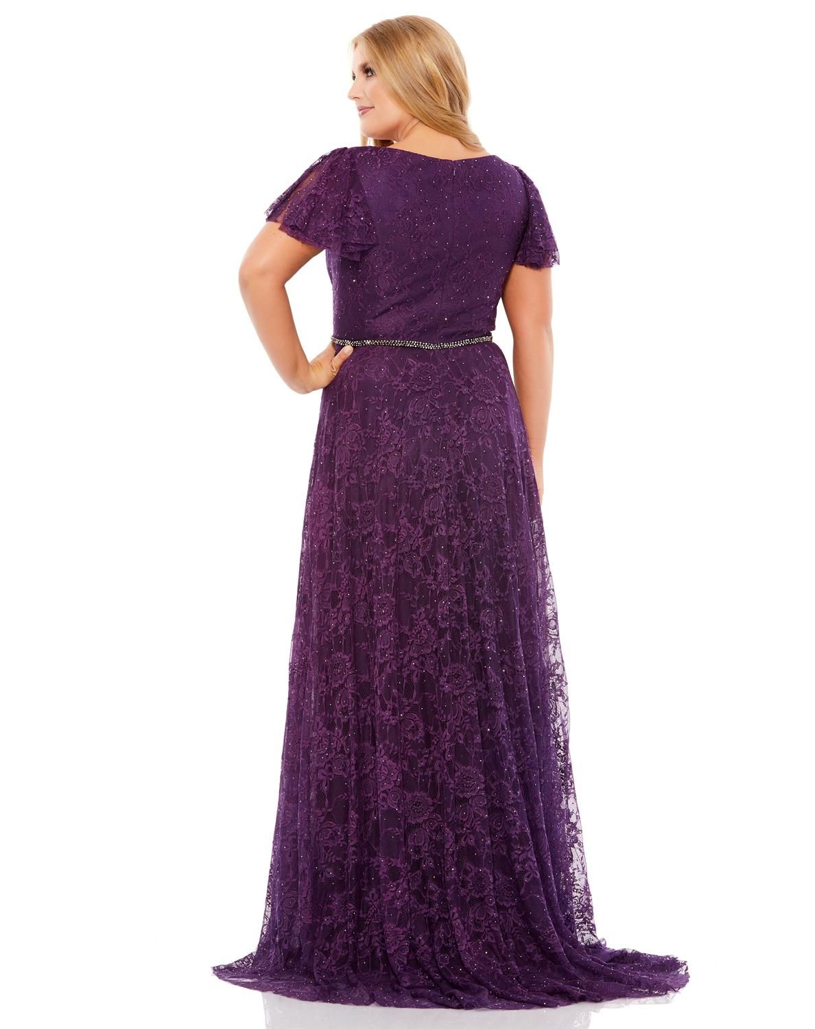 Short Sleeve V-Neck A-Line Lace Gown sold by Lord & Taylor product image thumbnail 2