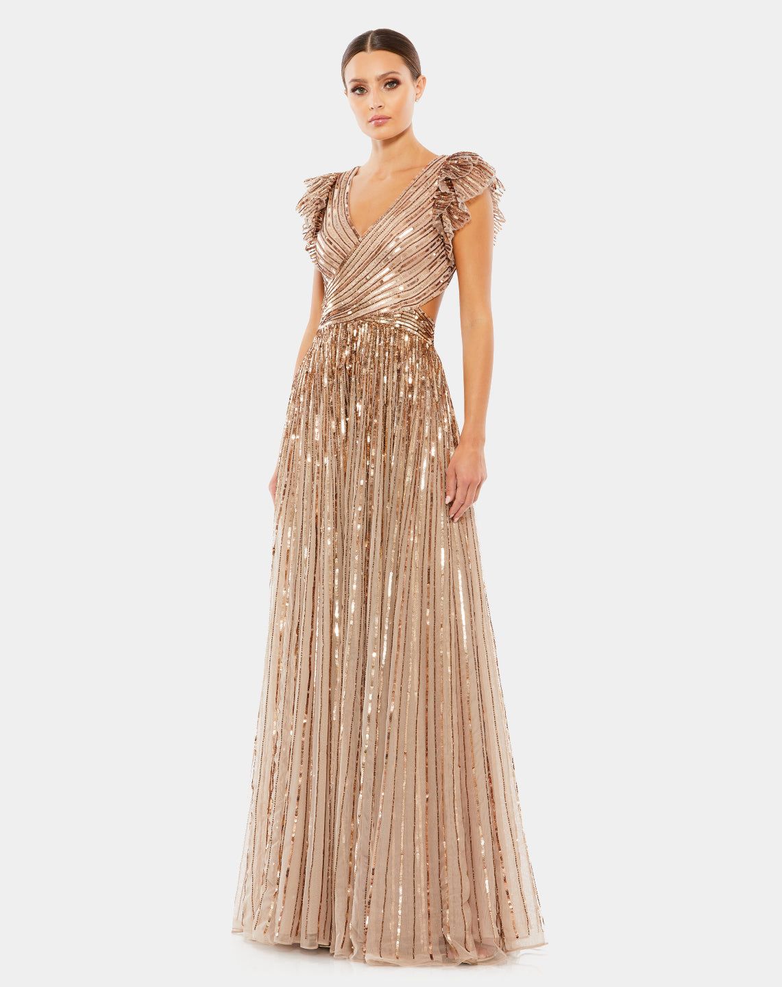 Sequined Cut Out Lace Up Gown sold by Lord & Taylor