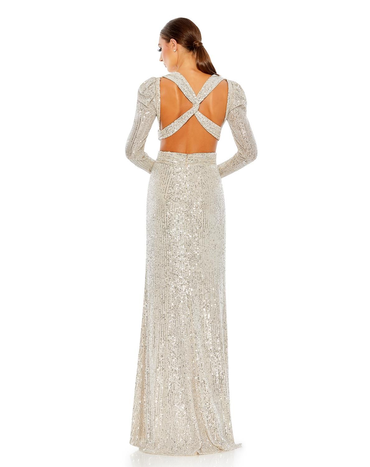 Sequined Criss Cross Long Sleeve Gown sold by Lord & Taylor product image thumbnail 6
