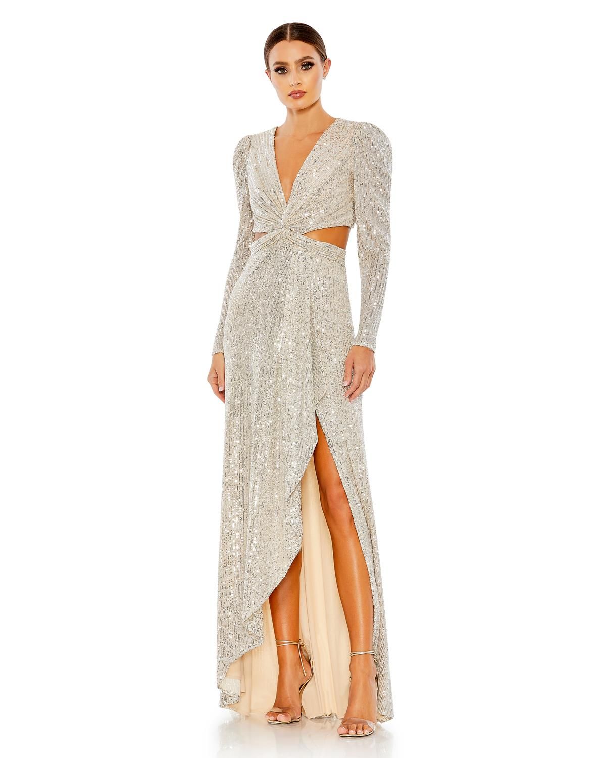 Sequined Criss Cross Long Sleeve Gown sold by Lord & Taylor product image thumbnail 5