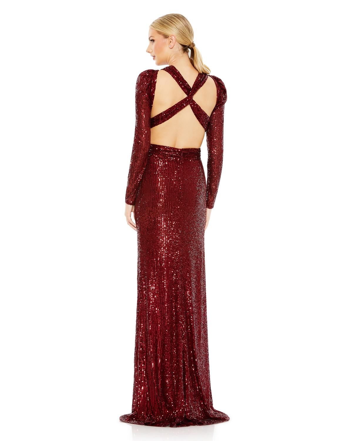 Sequined Criss Cross Long Sleeve Gown sold by Lord & Taylor product image thumbnail 2