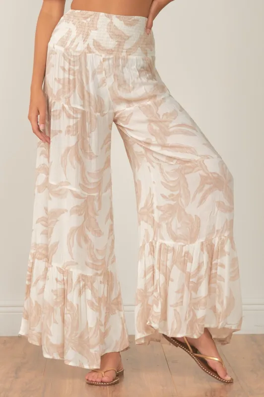 Palm Print Smocked Ruffle Wide Leg Pant sold by Lord & Taylor