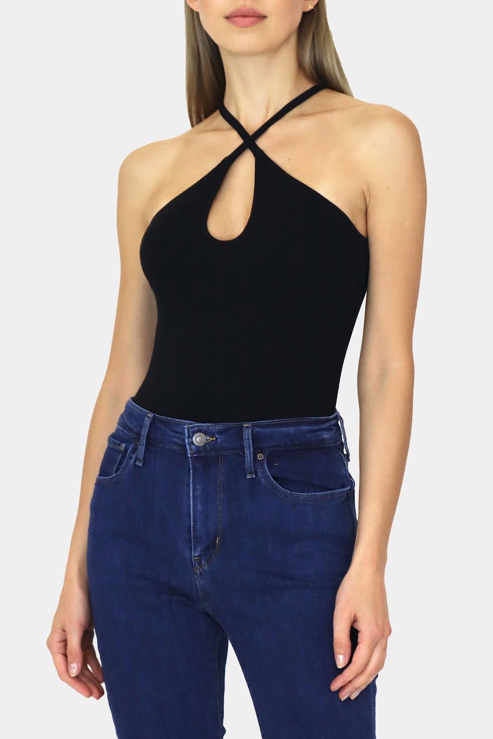 Ribbed Keyhole Halter Bodysuit sold by Lord & Taylor