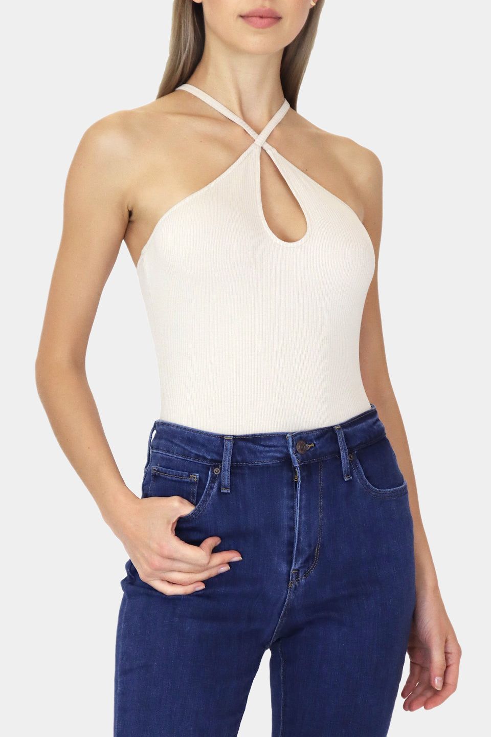 Ribbed Keyhole Halter Bodysuit sold by Lord & Taylor product image thumbnail 2