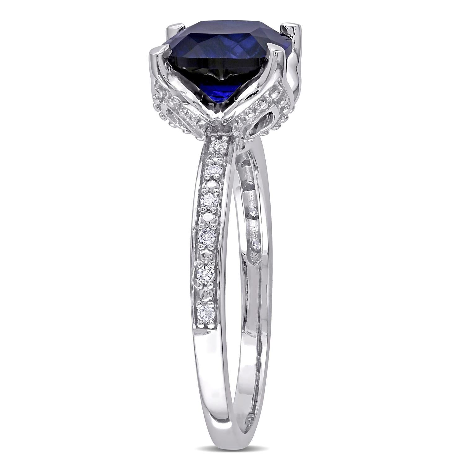 10k White Gold Created Blue Sapphire and Diamond Ring sold by Lord & Taylor product image thumbnail 2