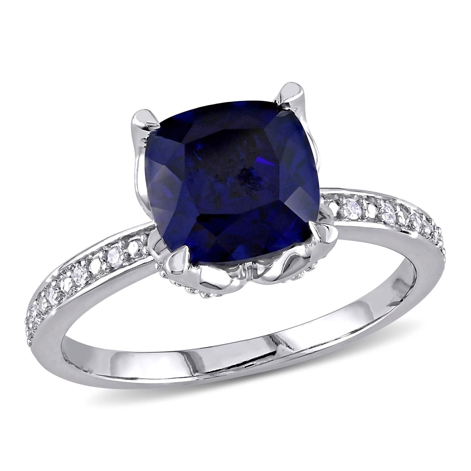10k White Gold Created Blue Sapphire and Diamond Ring sold by Lord & Taylor product image thumbnail 6