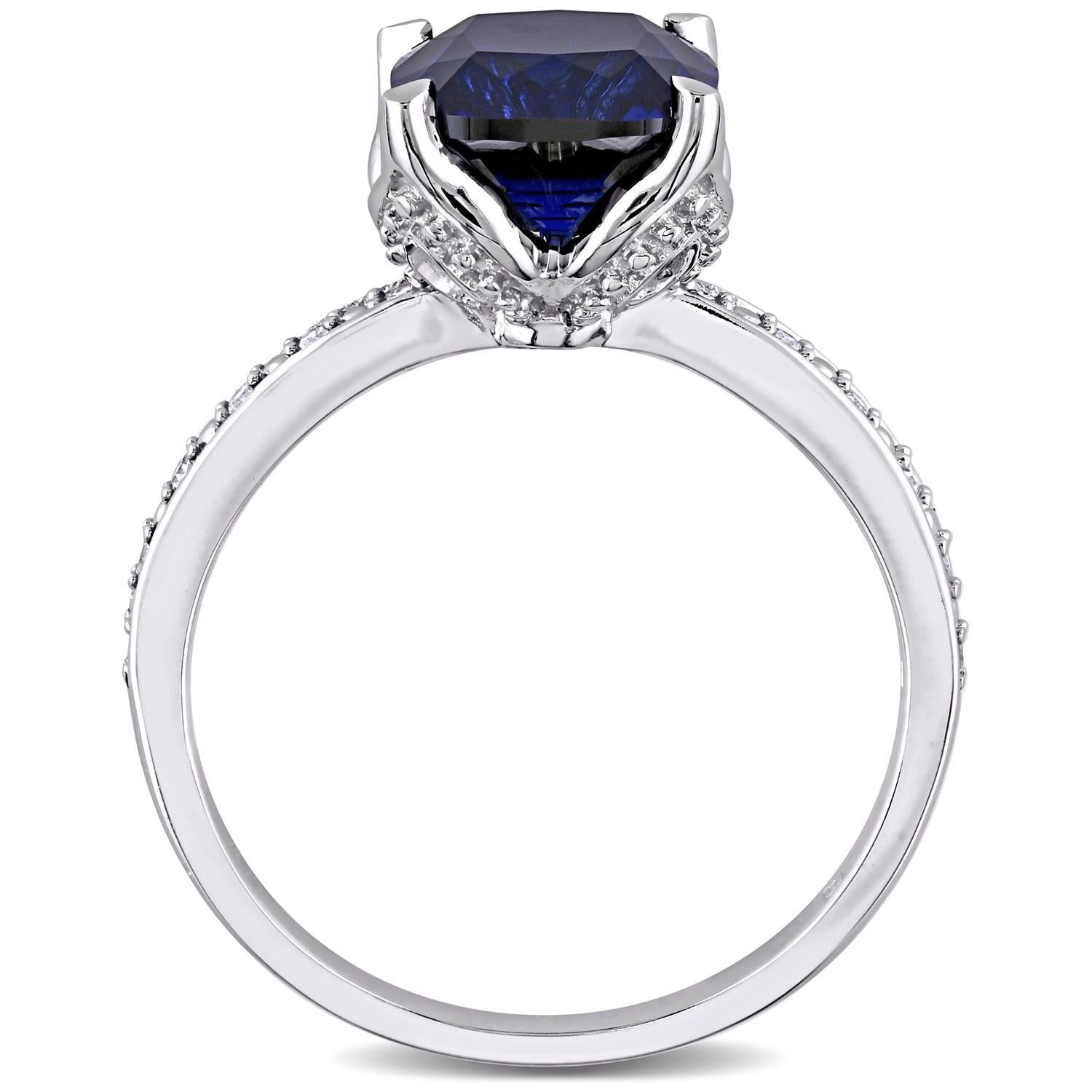 10k White Gold Created Blue Sapphire and Diamond Ring sold by Lord & Taylor product image thumbnail 3