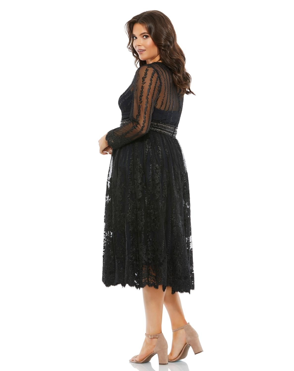 Lace Illusion Long Sleeve Plunge Neck Midi Dress sold by Lord & Taylor product image thumbnail 2