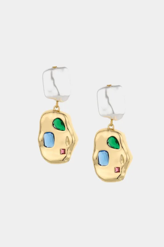 Rainbow Crystal Nugget & Pearl Earrings sold by Lord & Taylor