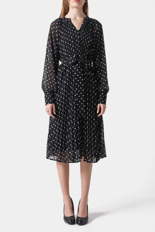 Sheer Sleeve Polka Dot Pleated Dress sold by Lord & Taylor