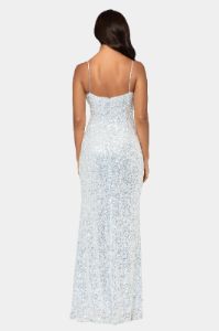Long Sequin Spaghetti Srap Slit sold by Lord & Taylor