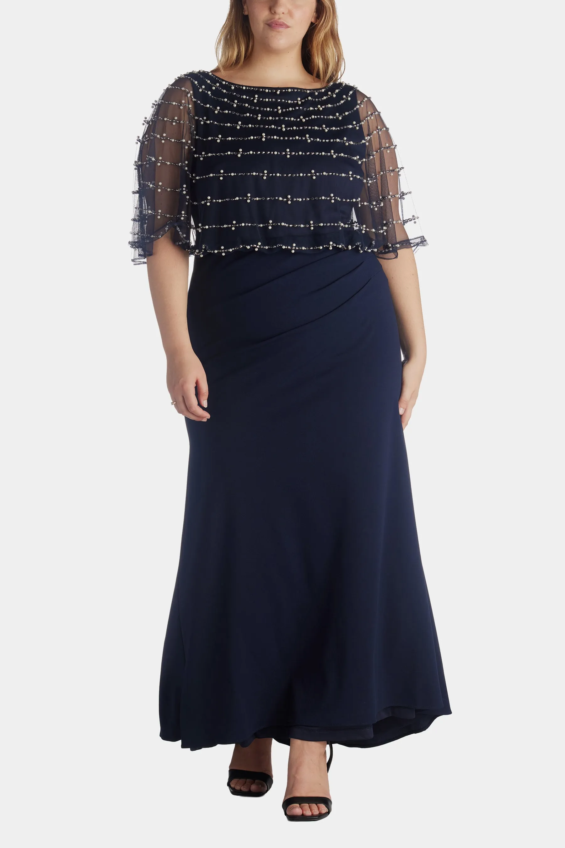 Long Scuba Crepe With Beaded Mesh Overlay Dress sold by Lord & Taylor product image thumbnail 3