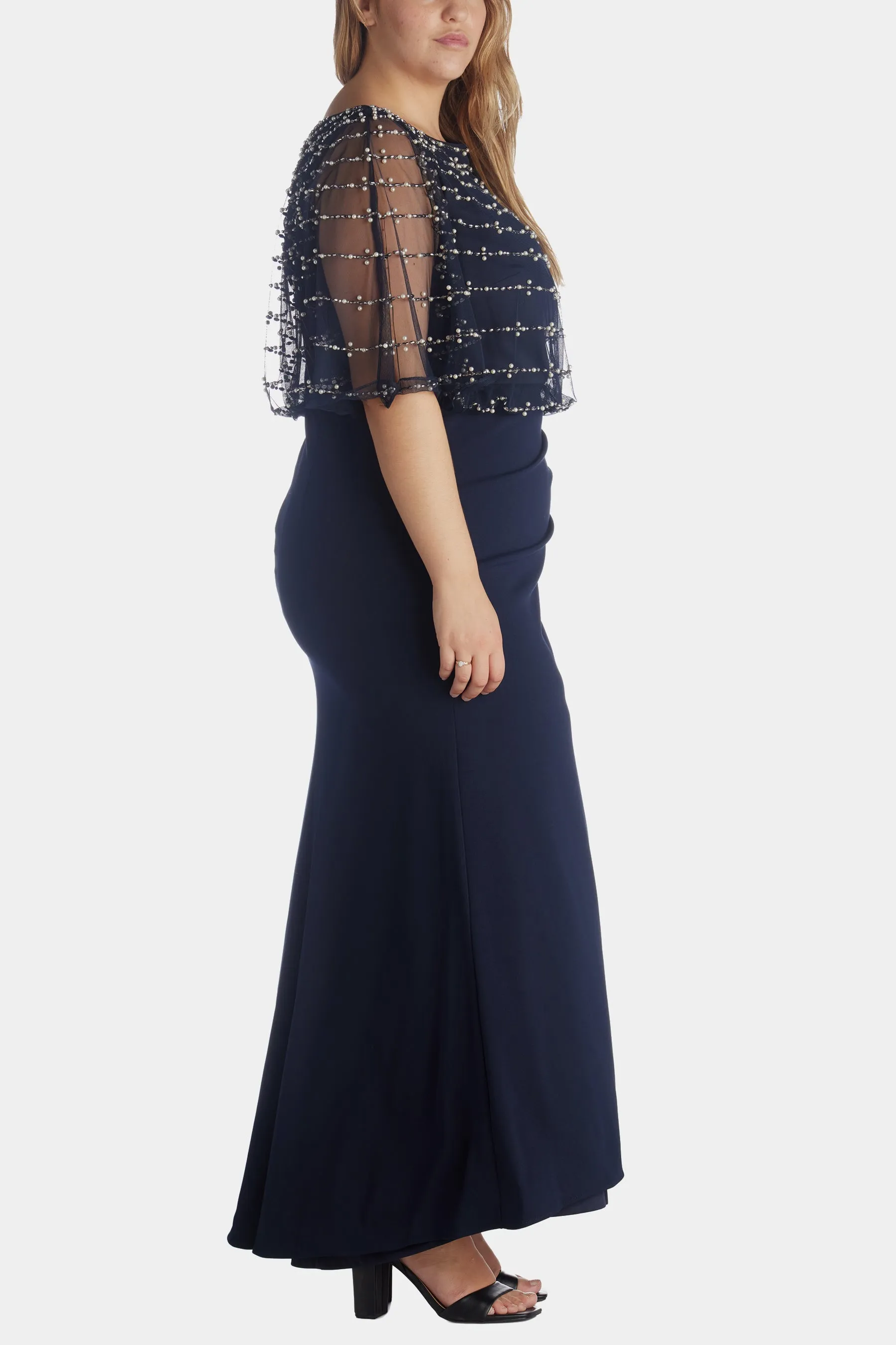 Long Scuba Crepe With Beaded Mesh Overlay Dress sold by Lord & Taylor product image thumbnail 2