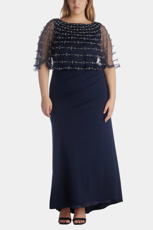 Long Scuba Crepe With Beaded Mesh Overlay Dress made by Betsy & Adam