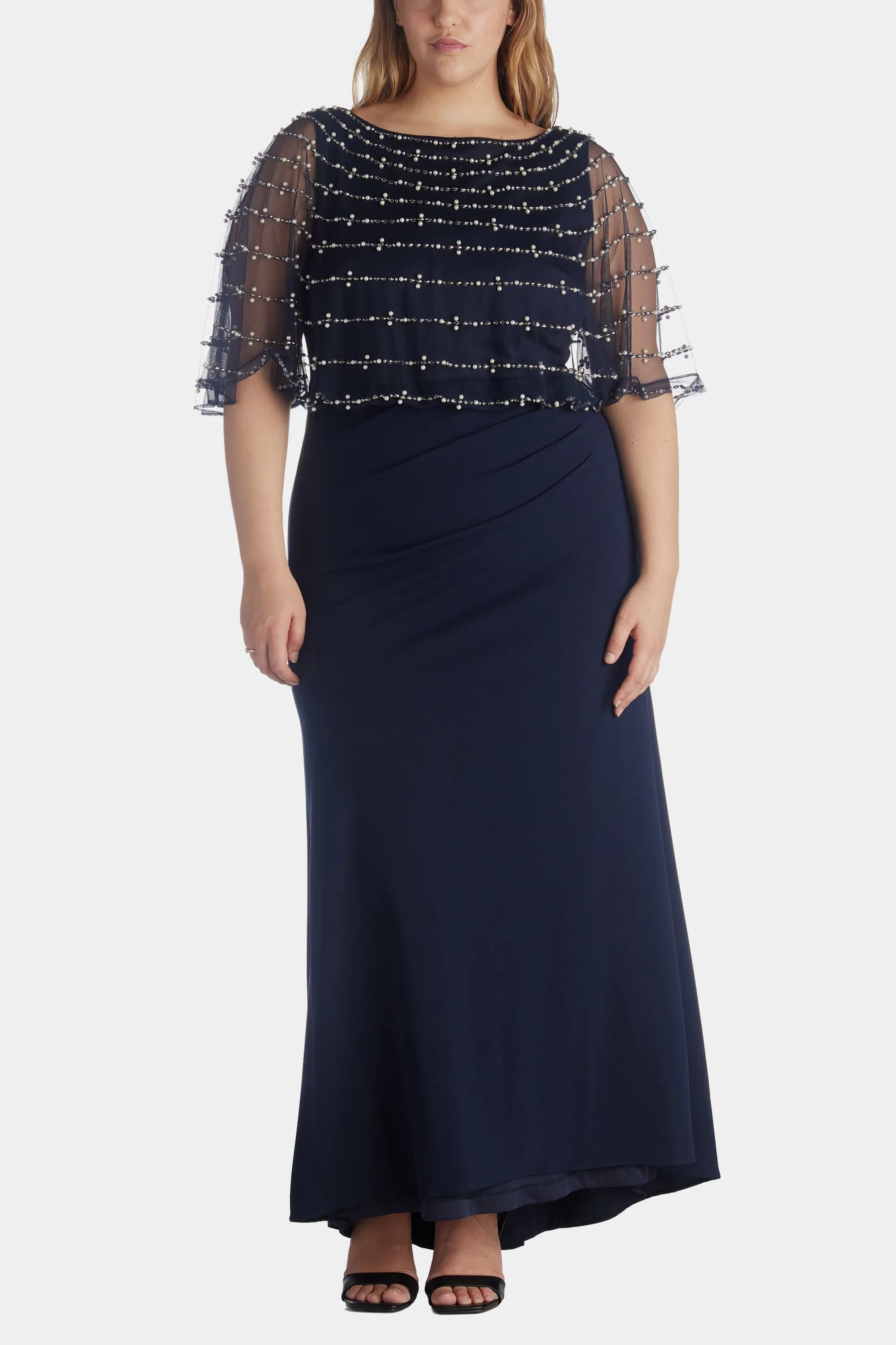 Long Scuba Crepe With Beaded Mesh Overlay Dress sold by Lord & Taylor