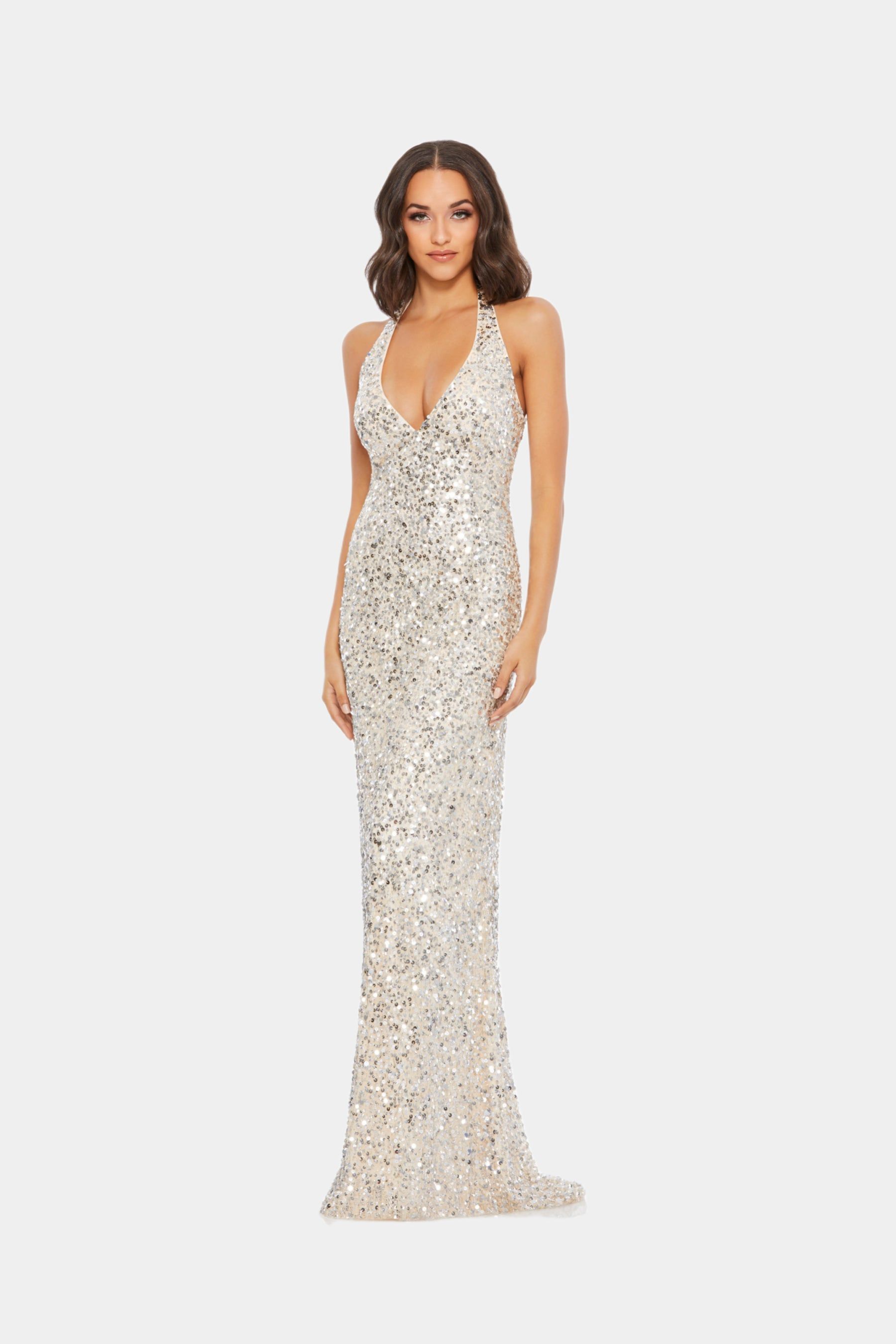 Sequin Halter Neck Sleeveless Sheath Gown sold by Lord & Taylor