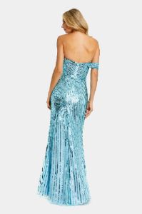 One Shoulder Mesh Sequin Slit Gown sold by Lord & Taylor