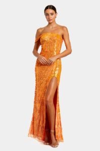 One Shoulder Mesh Sequin Slit Gown sold by Lord & Taylor