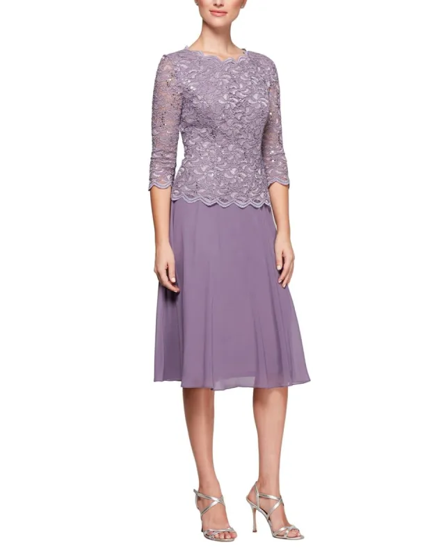 T-Length Lace And Chiffon Mock Two Piece Dress sold by Lord & Taylor