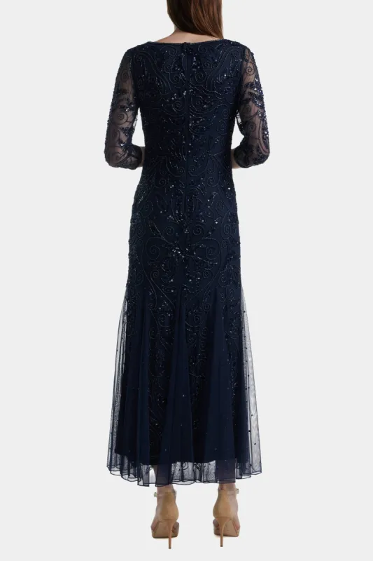 Sheer Sleeve Long Beaded Dress sold by Lord & Taylor