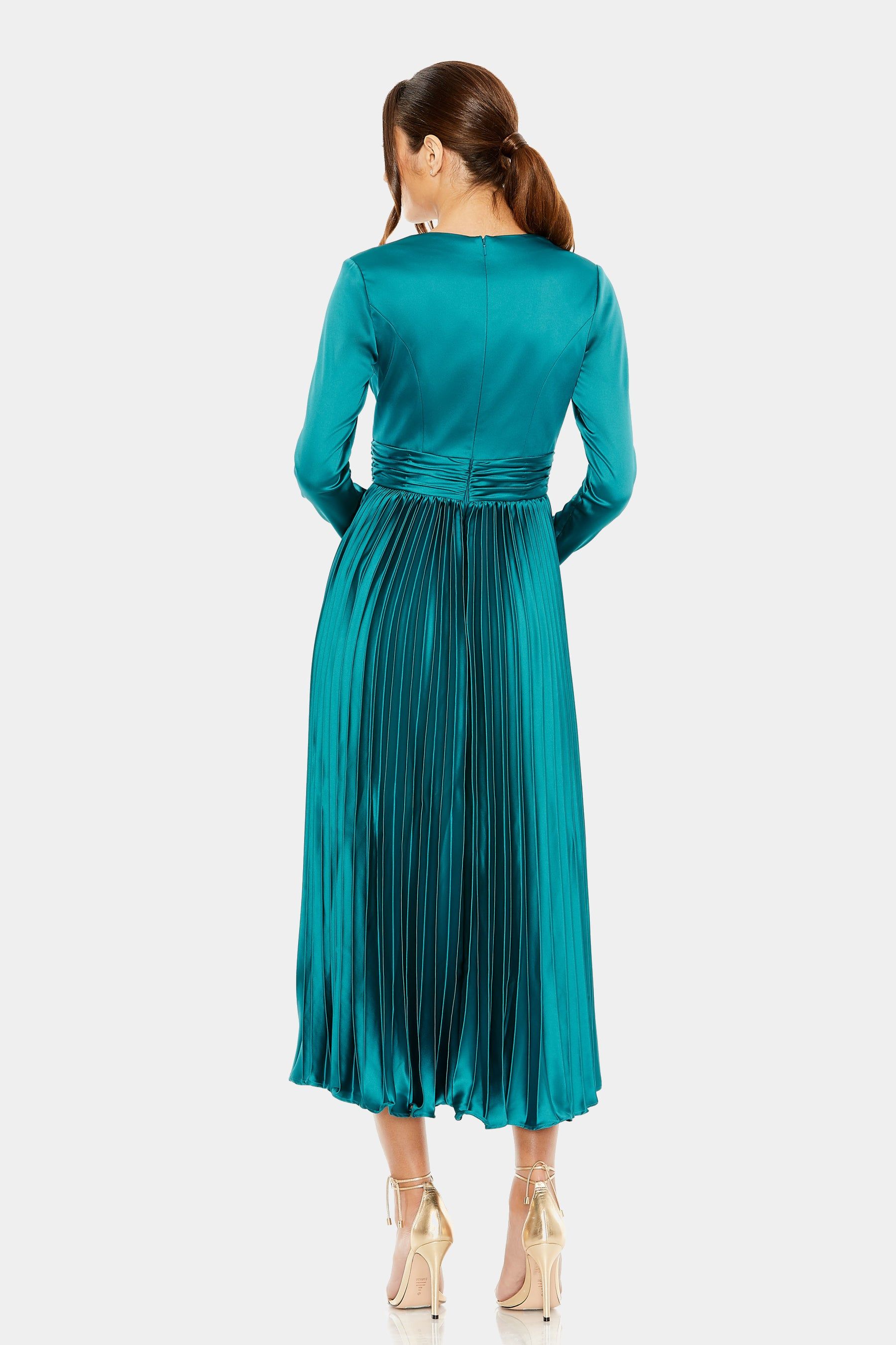 Pleated Deep V Long Sleeve Dress sold by Lord & Taylor product image thumbnail 3