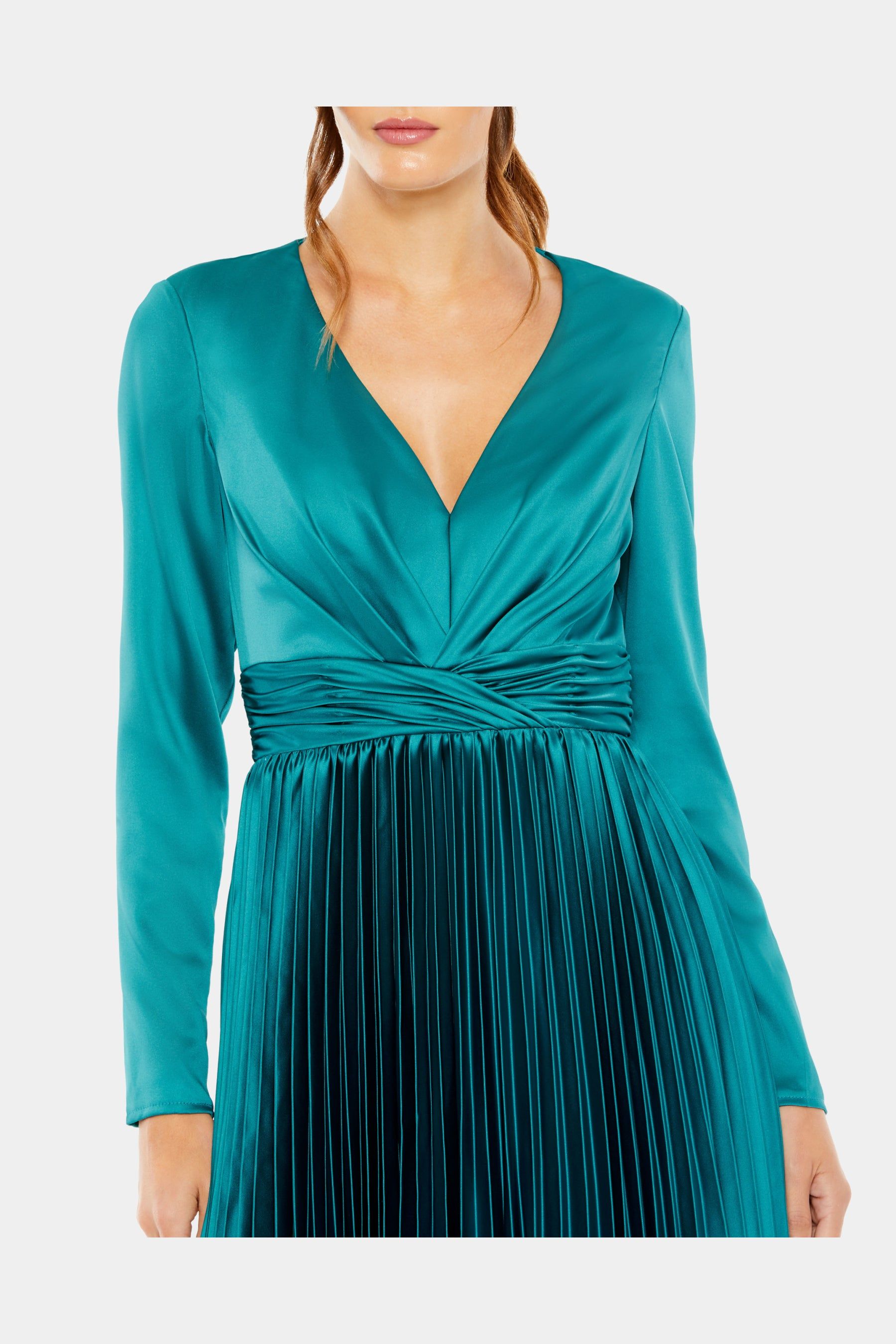 Pleated Deep V Long Sleeve Dress sold by Lord & Taylor product image thumbnail 4