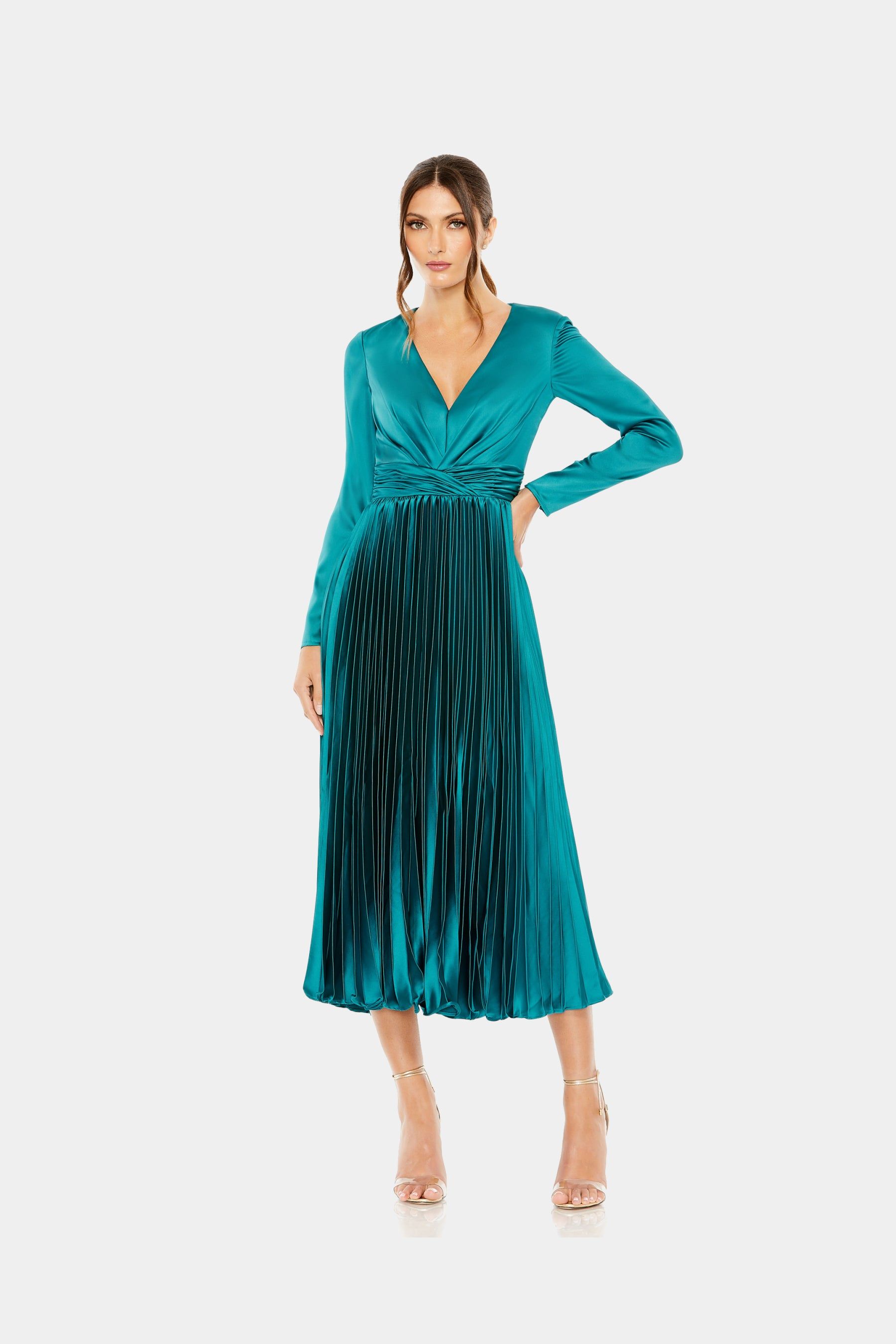 Pleated Deep V Long Sleeve Dress sold by Lord & Taylor
