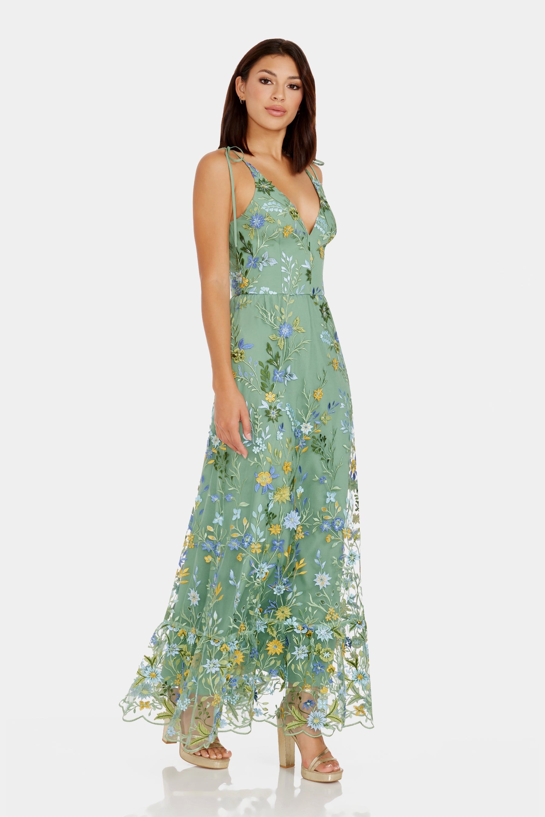 Sunny Sleeveless V Neck Ruffle Hem Maxi Dress sold by Lord & Taylor product image thumbnail 4