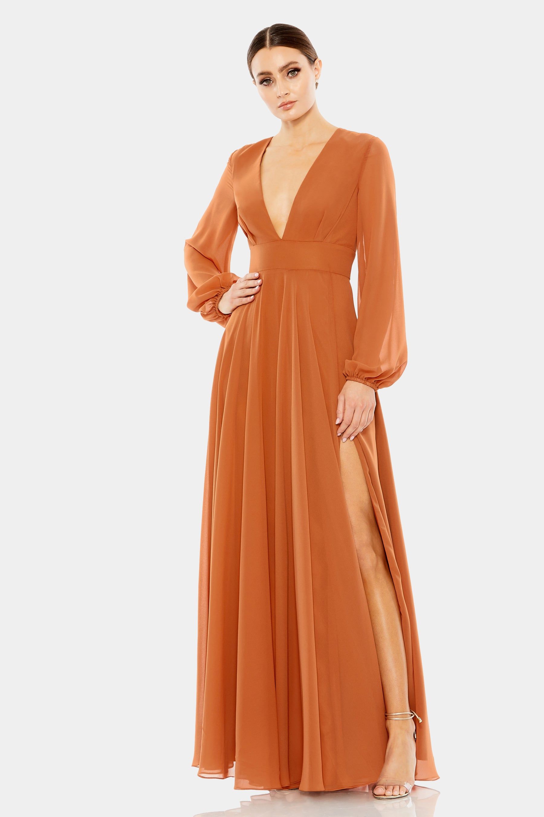 V-Neck Illusion Long Sleeve Gown sold by Lord & Taylor
