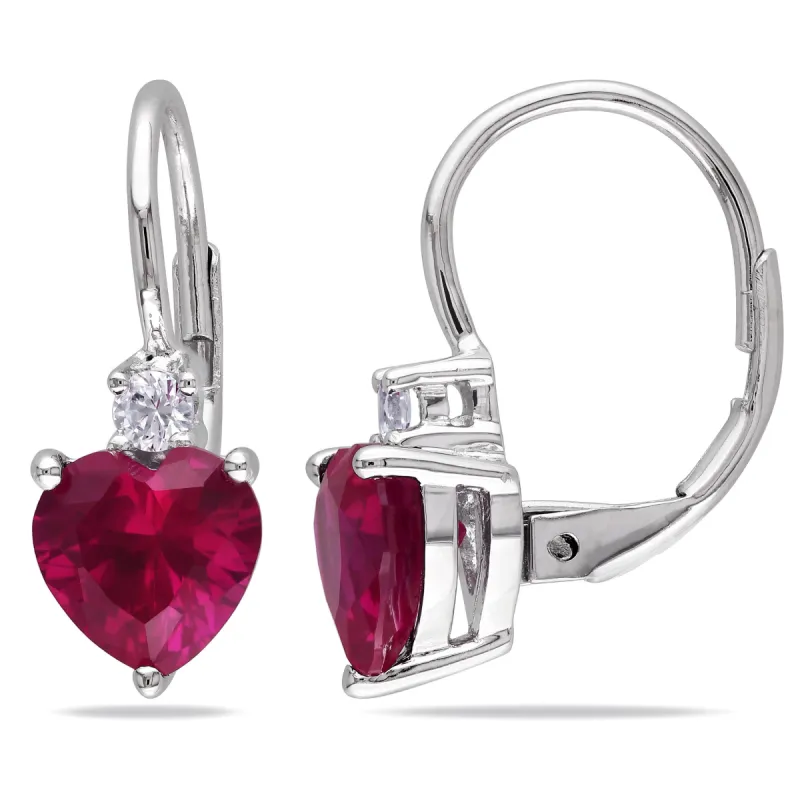 Created Ruby and White Sapphire Heart Earrings sold by Lord & Taylor