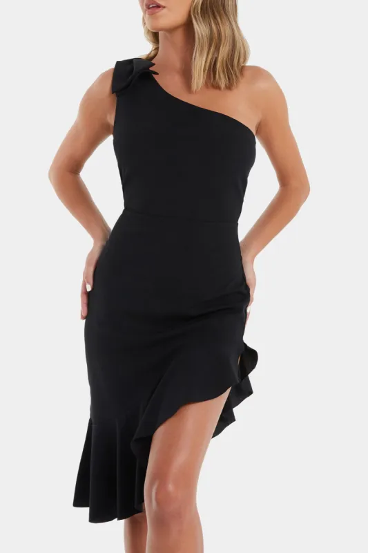 Black One Shoulder Ruffle Bow Dress sold by Lord & Taylor
