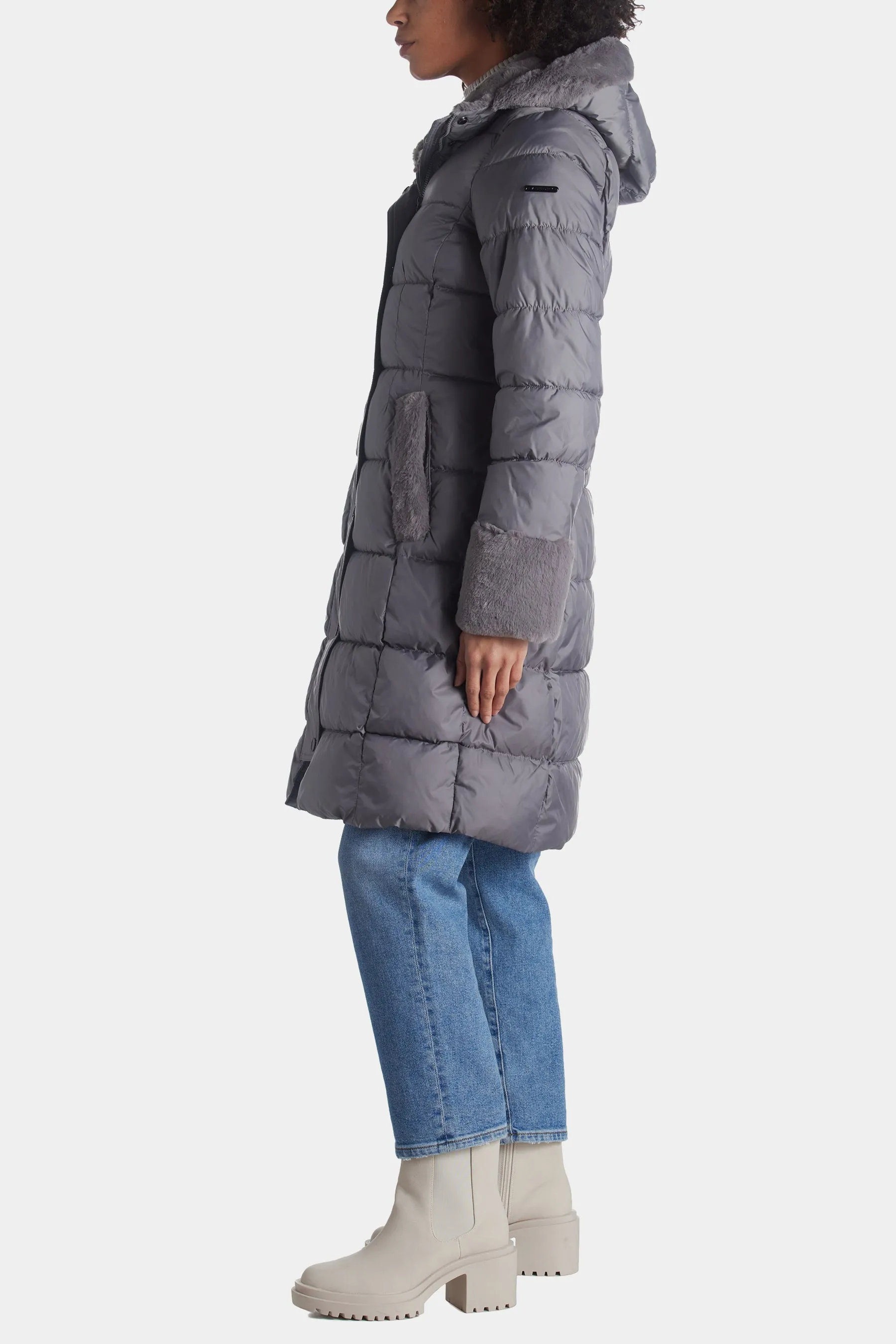 Single Breasted Puffer W/ Faux Fur Details sold by Lord & Taylor product image thumbnail 4