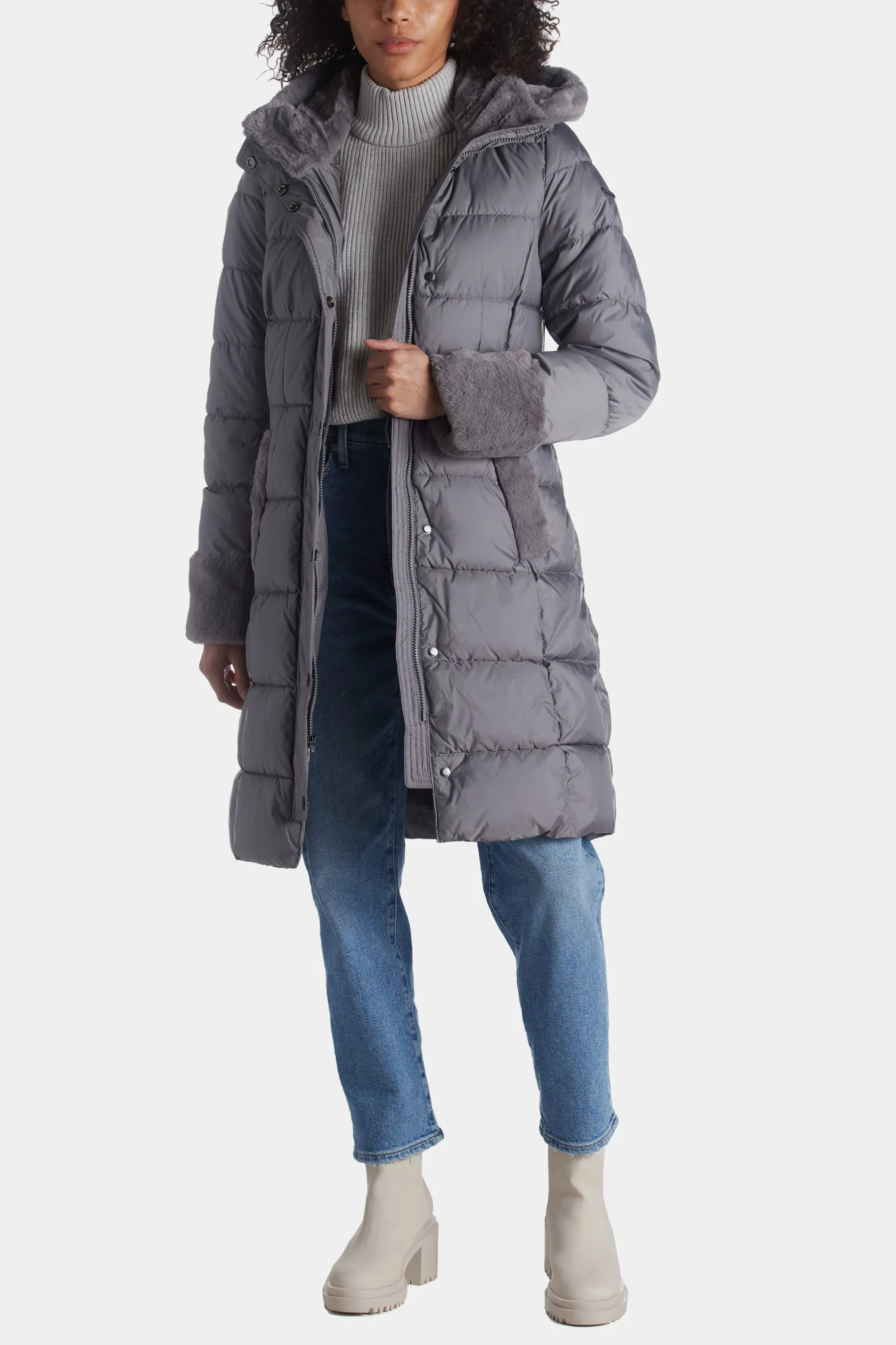 Single Breasted Puffer W/ Faux Fur Details sold by Lord & Taylor