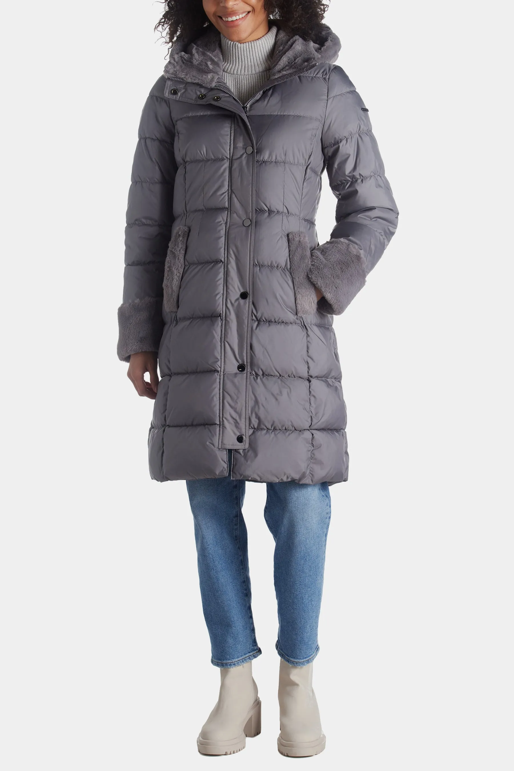Single Breasted Puffer W/ Faux Fur Details sold by Lord & Taylor product image thumbnail 5