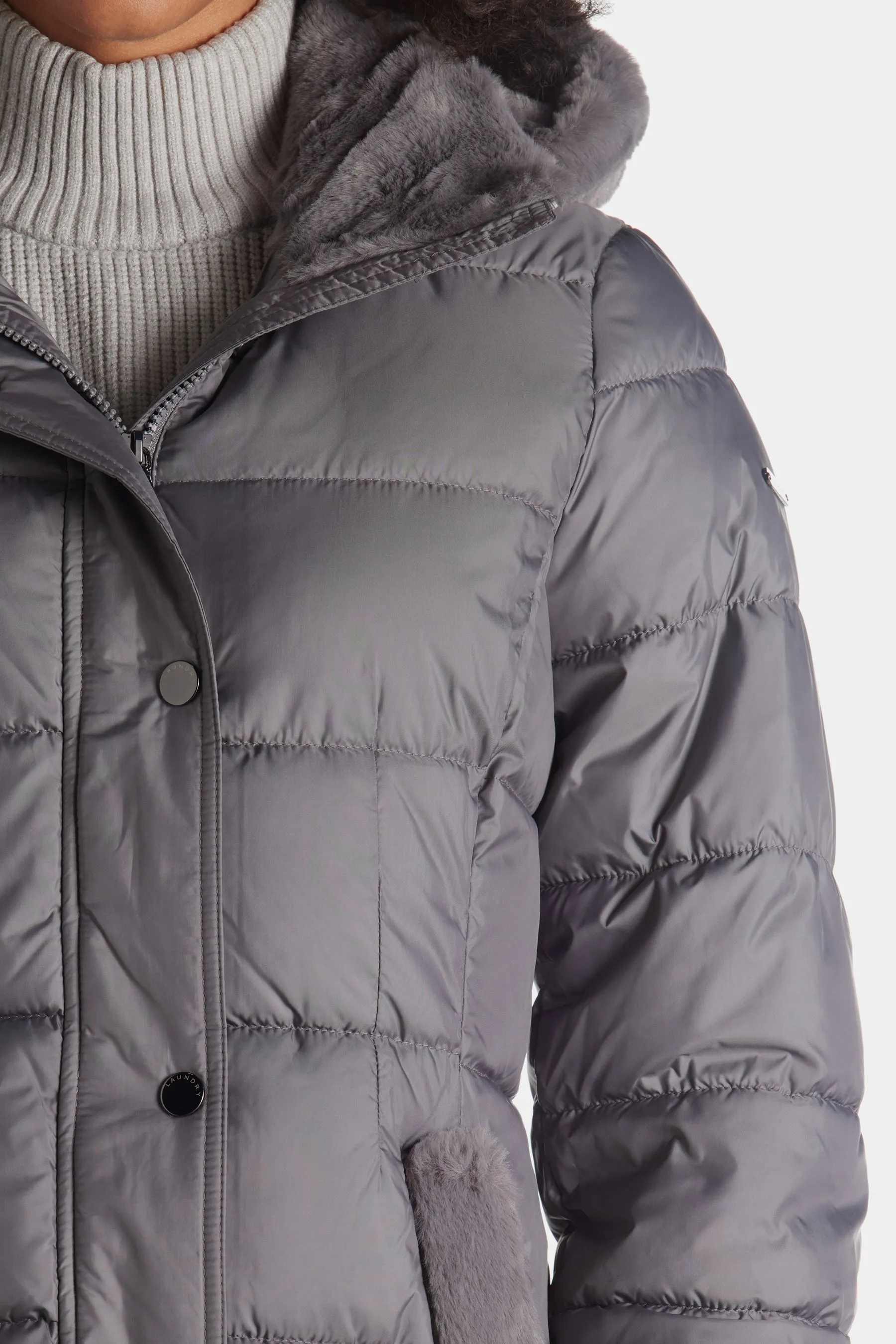 Single Breasted Puffer W/ Faux Fur Details sold by Lord & Taylor product image thumbnail 2