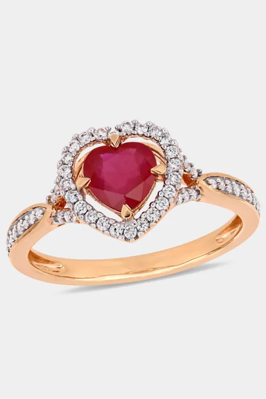 Ruby and Diamond Floating Heart Halo Crossover Ring 14k Rose Gold sold by Lord & Taylor