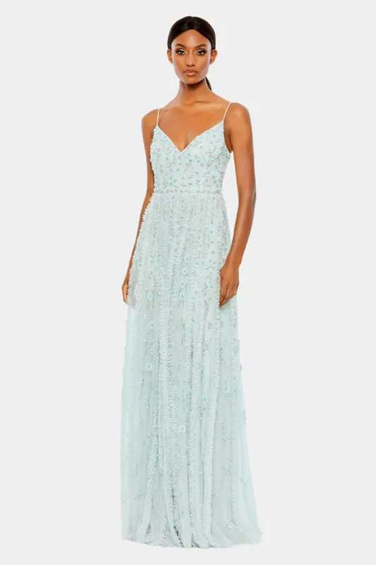 Embellished Ruffled Spaghetti Strap A-Line Gown sold by Lord & Taylor