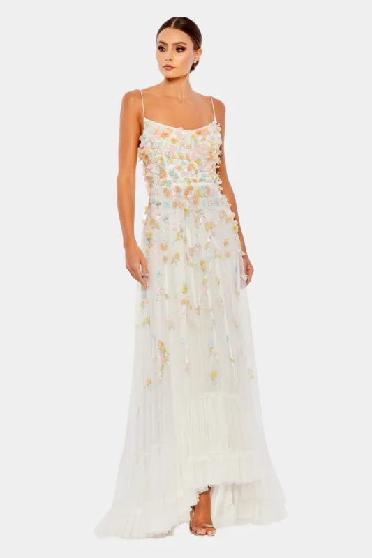 Beaded 3D Flower Cami High Low Lace Up Gown sold by Lord & Taylor