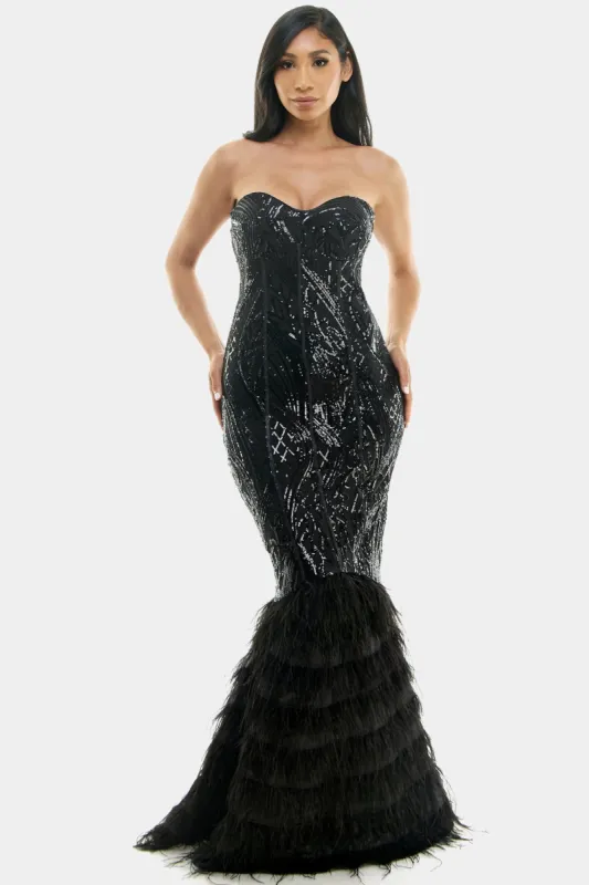 Sequin Feather Gown sold by Lord & Taylor