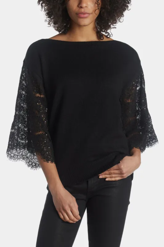 Boat Neck with Sequin Lace Sleeve sold by Lord & Taylor