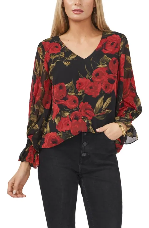 Long Sleeve V-Neck Dark Floral Blouse sold by Lord & Taylor