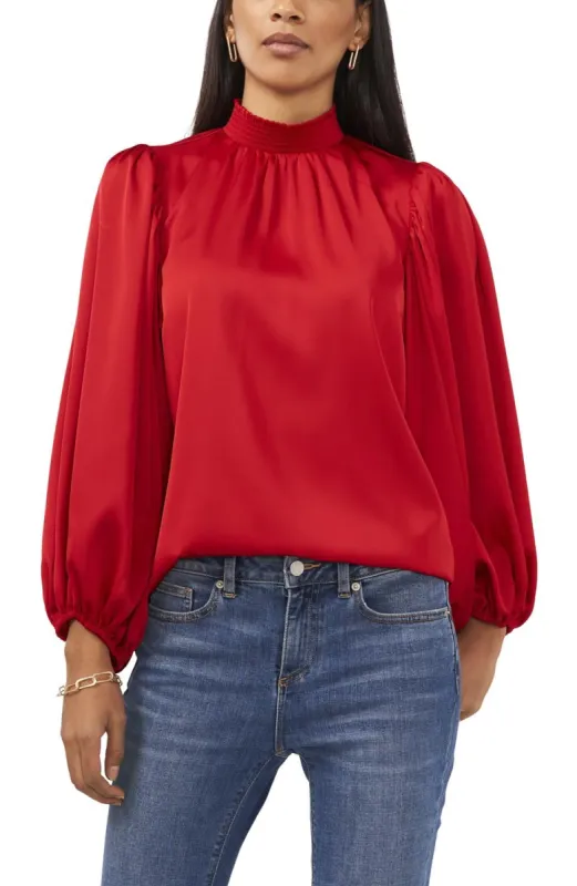 Long Sleeve Smock Neck Luxe Satin Blouse sold by Lord & Taylor