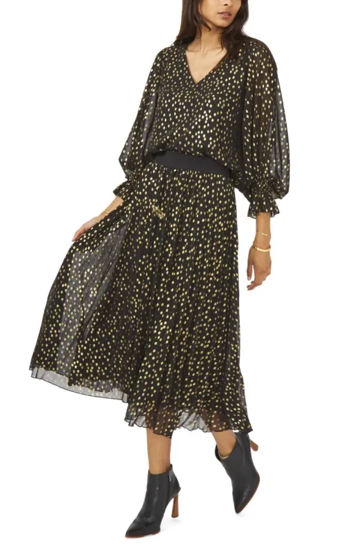 Long Sleeve Smock Cuff V-Neck Foil Dot sold by Lord & Taylor