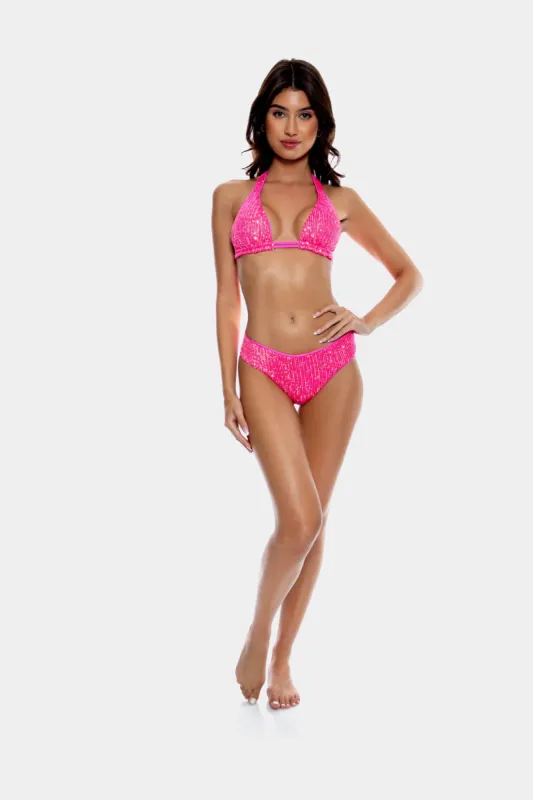 Sequin Triangle Halter Neck Bikini Top sold by Lord & Taylor