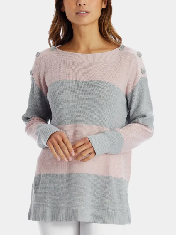 Long Sleeve Button Shoulder Stripe Sweater sold by Lord & Taylor